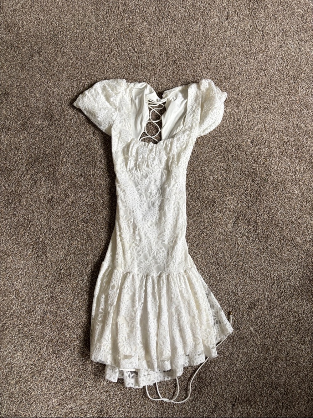 White Lace Short Dress with Sleeves